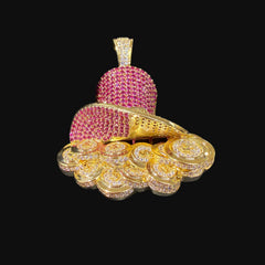 Pink Iced Out Top Hat Money Pendant