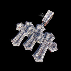 Iced Out Triple Cross Pendant Baguettes