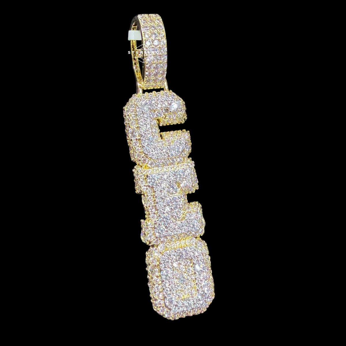 Gold Iced Out Vertical CEO Pendant