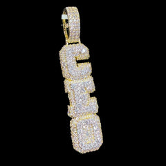 Gold Iced Out Vertical CEO Pendant