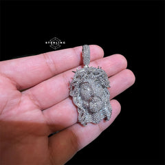 Iced Out Jesus Pendant Crown of Thorns Necklace 14k Gold Plated Religious Mens Christian Bling Chain + Free Steel AntiTarnish Rope Chain