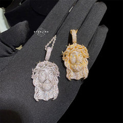 Iced Out Jesus Pendant Crown of Thorns Necklace 14k Gold Plated Religious Mens Christian Bling Chain + Free Steel AntiTarnish Rope Chain