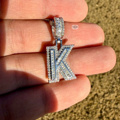 Moissanite Baguette Initial Pendants 925 Sterling Silver