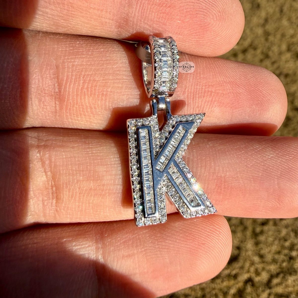 Moissanite Baguette Initial Pendants 925 Sterling Silver