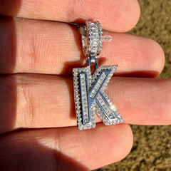Moissanite Baguette Initial Pendants 925 Sterling Silver