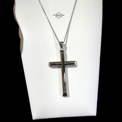 Large Silver Cross Pendant Necklace, Stainless Steel Necklace for Men