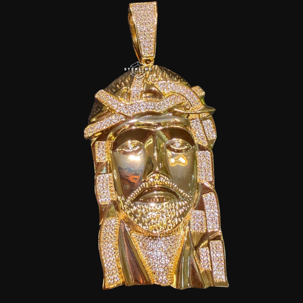 Big Gold Iced Diamond Cut Jesus Pendant w/Rope Chain