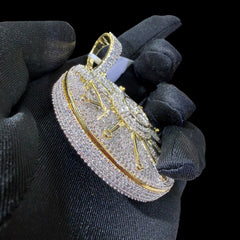 Mens 14K Gold Plated CZ Iced Out Money Locket Pendant Opens Up Rope Chain