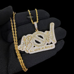 Iced Out All Bosses No Workers Pendant, 14K Gold Plated Baguette CZ Hip Hop Necklace for Men with Rope Chain