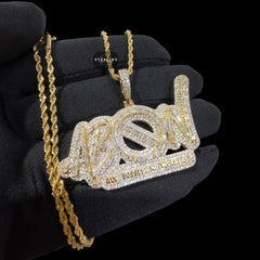 Iced Out All Bosses No Workers Pendant, 14K Gold Plated Baguette CZ Hip Hop Necklace for Men with Rope Chain