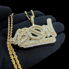 Iced Out All Bosses No Workers Pendant, 14K Gold Plated Baguette CZ Hip Hop Necklace for Men with Rope Chain