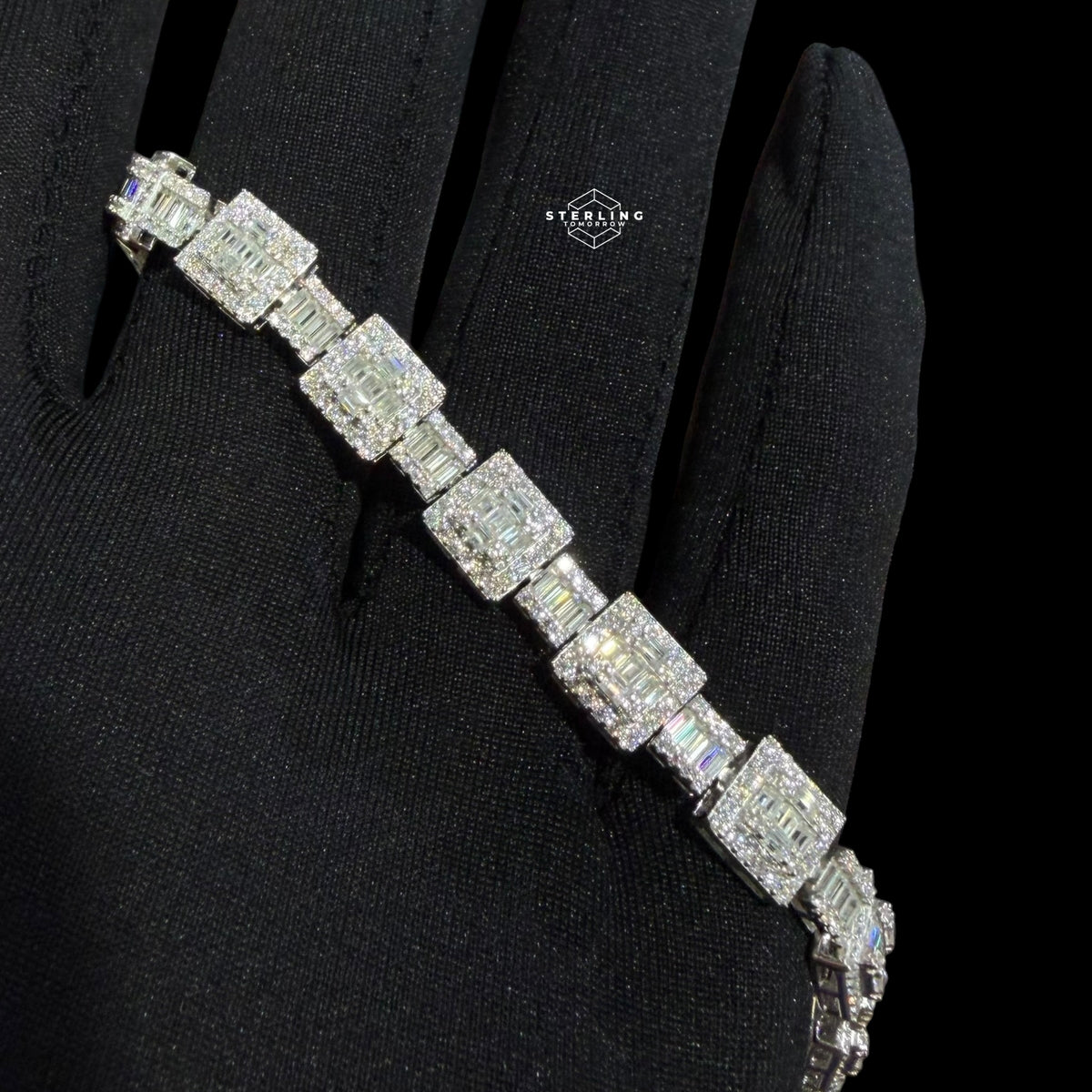 Moissanite Square Baguette Bracelet 8mm 8"