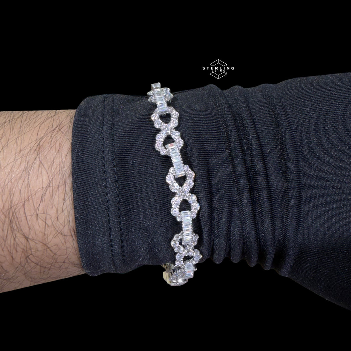 Men’s Moissanite Infinity Bracelet, 8” Solid 925 Sterling Silver, VVS1 D Color Hip Hop Jewelry