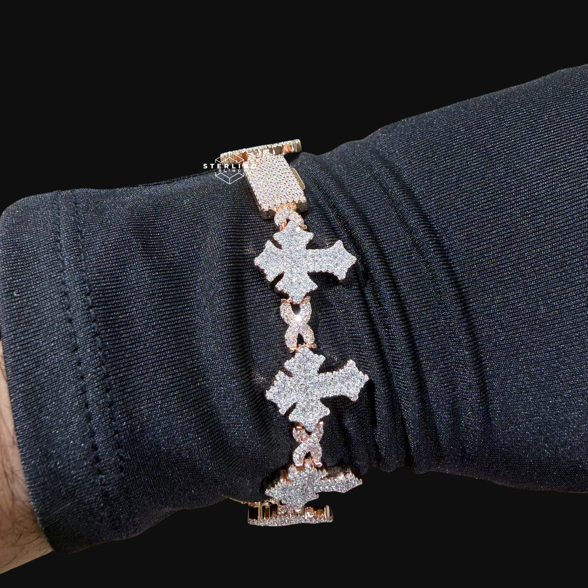 Moissanite Rose Two Tone Cross Infinity Bracelet 18mm 8"