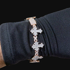 Moissanite Rose Two Tone Cross Infinity Bracelet 18mm 8"