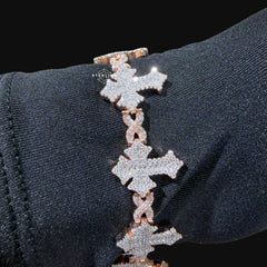 Moissanite Rose Two Tone Cross Infinity Bracelet 18mm 8"