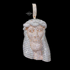 Moissanite Rose Gold Two Tone Baguette Jesus Pendant