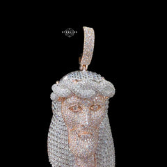 Moissanite Rose Gold Two Tone Baguette Jesus Pendant