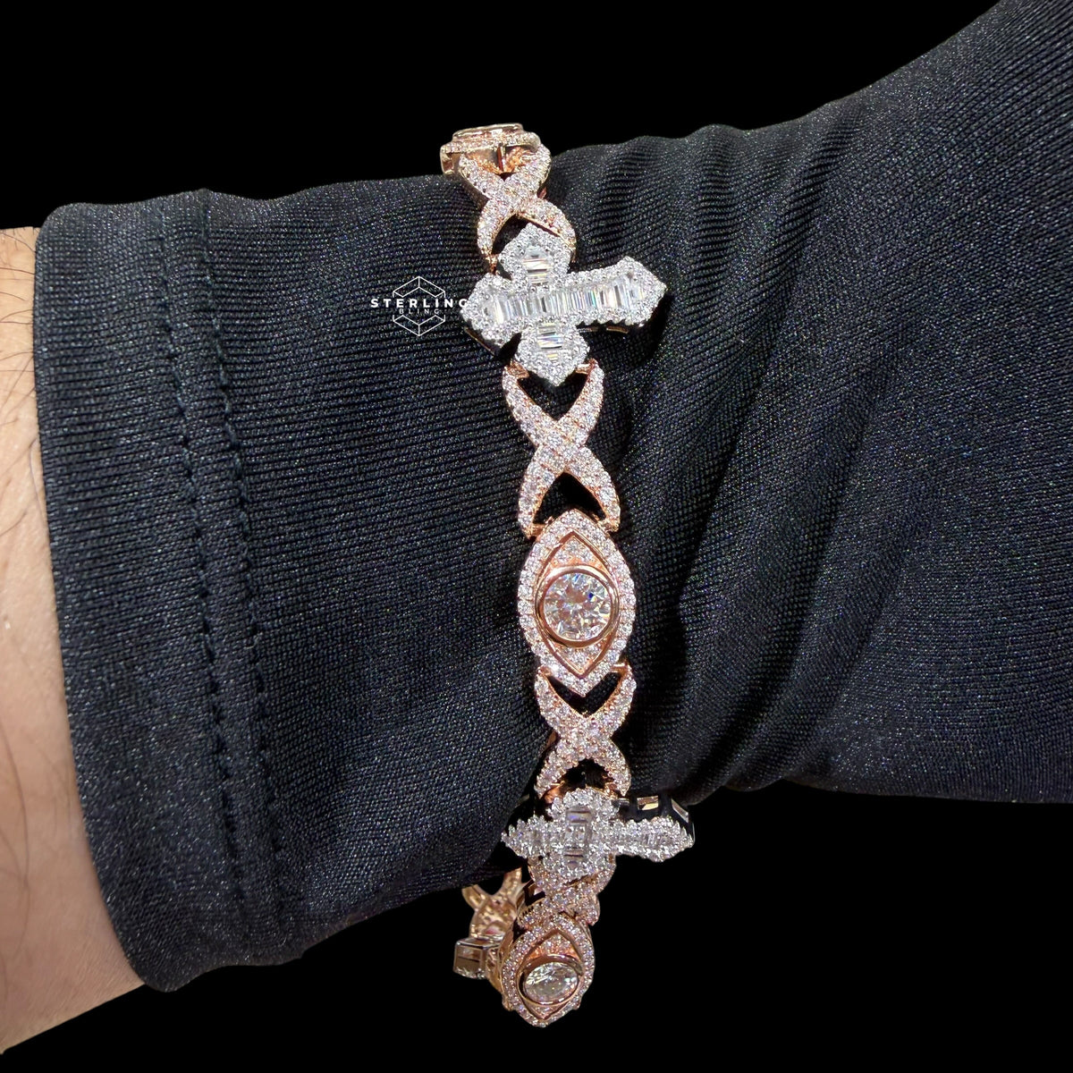 Moissanite Evil Eye Cross Infinity Bracelet - Rose Gold - 8.5"