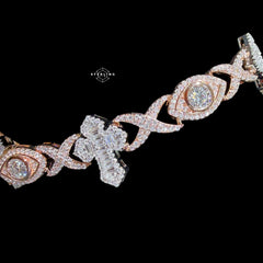 Moissanite Evil Eye Cross Infinity Bracelet - Rose Gold - 8.5"