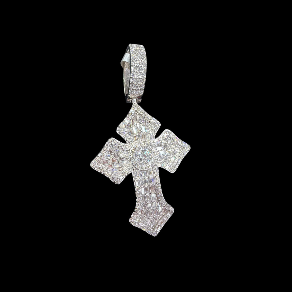 Moissanite Baguette Center Stone Cross