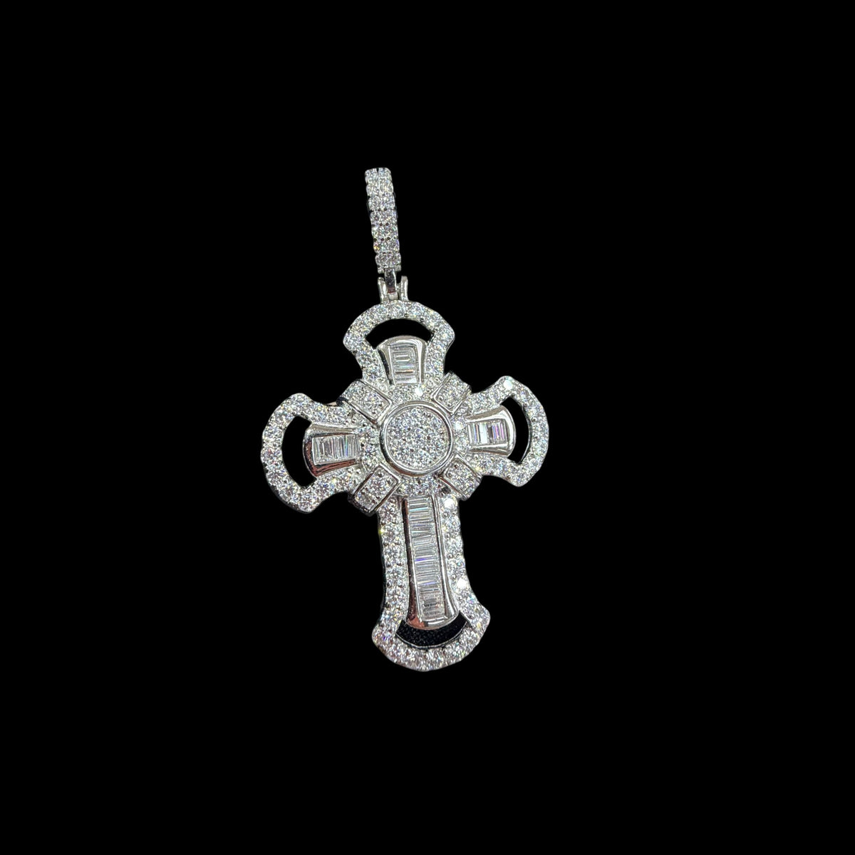 Moissanite Baguette Cross Pendant