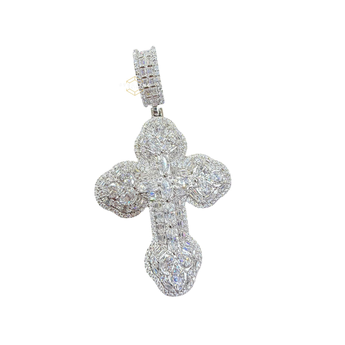 Moissanite Multi Stone Cross Pendant + Rope Chain