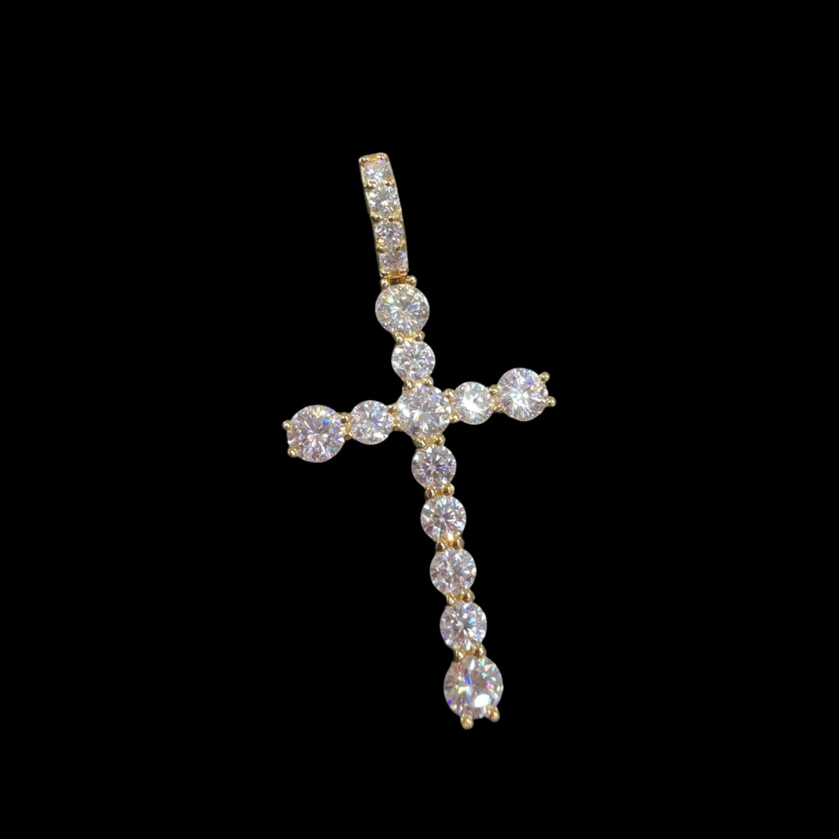 Moissanite Iced Gold Tone Cross Pendant