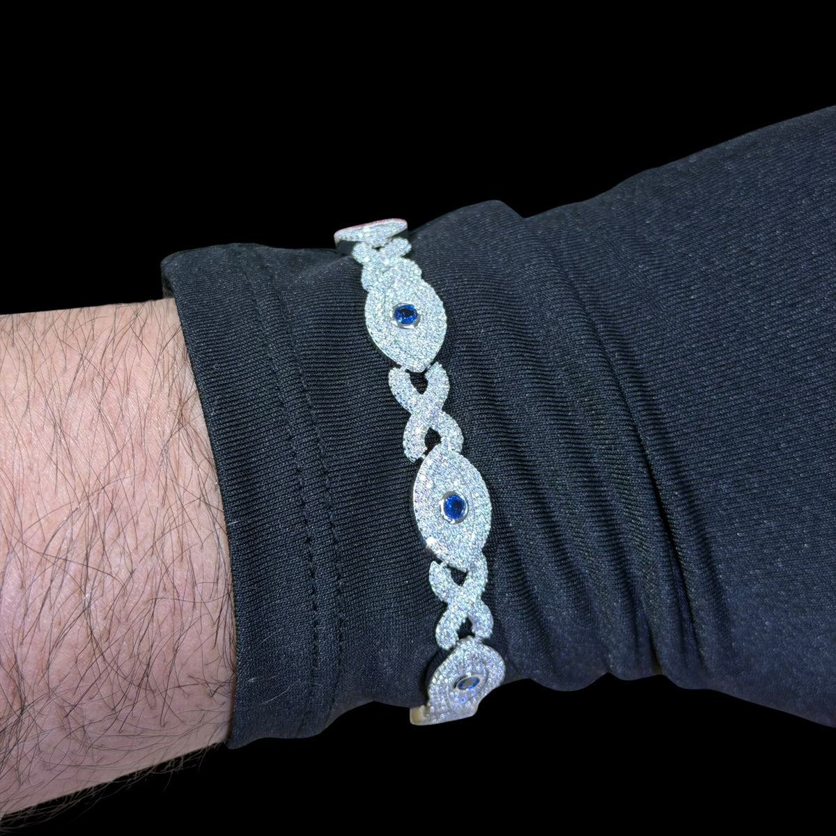 Moissanite Evil Eye Infinity Blue Bracelet 8"