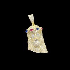 Moissanite Jesus 14k Gold Over Silver Color Crown Pendant