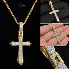 Moissanite Gold Two Tone Pointed Cross Pendant