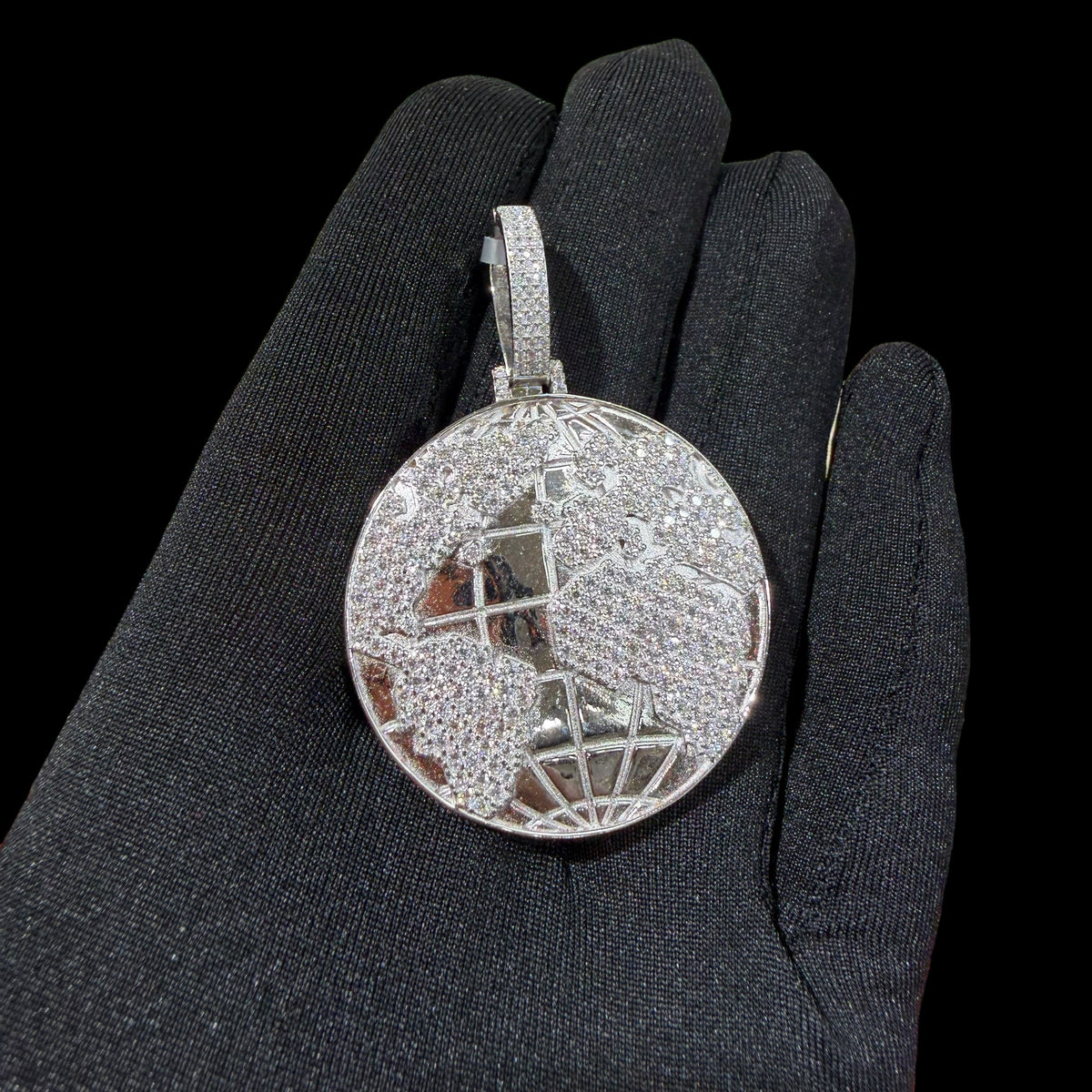 Moissanite World Globe Iced Pendant