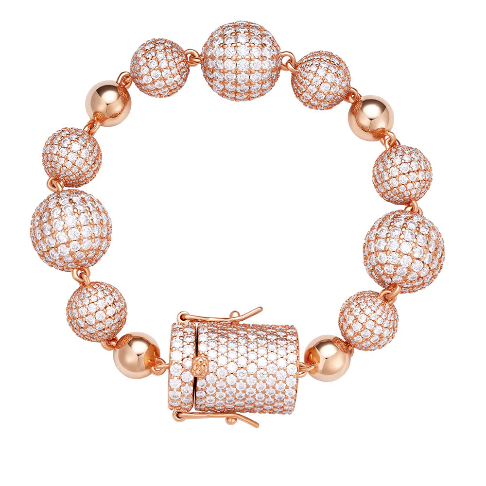 Moissanite Rose Snow Ball Bead Bracelet 8"