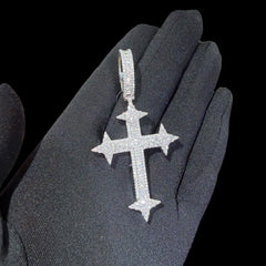 Moissanite Cross Pendant Iced Out w/Rope Chain