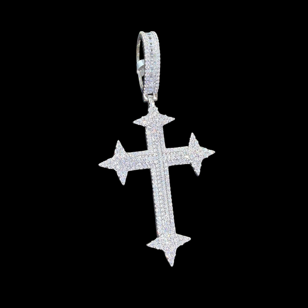 Moissanite Cross Pendant Iced Out w/Rope Chain
