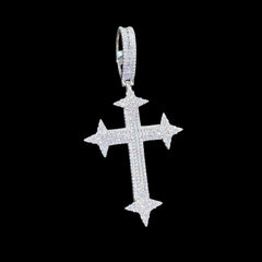 Moissanite Cross Pendant Iced Out w/Rope Chain