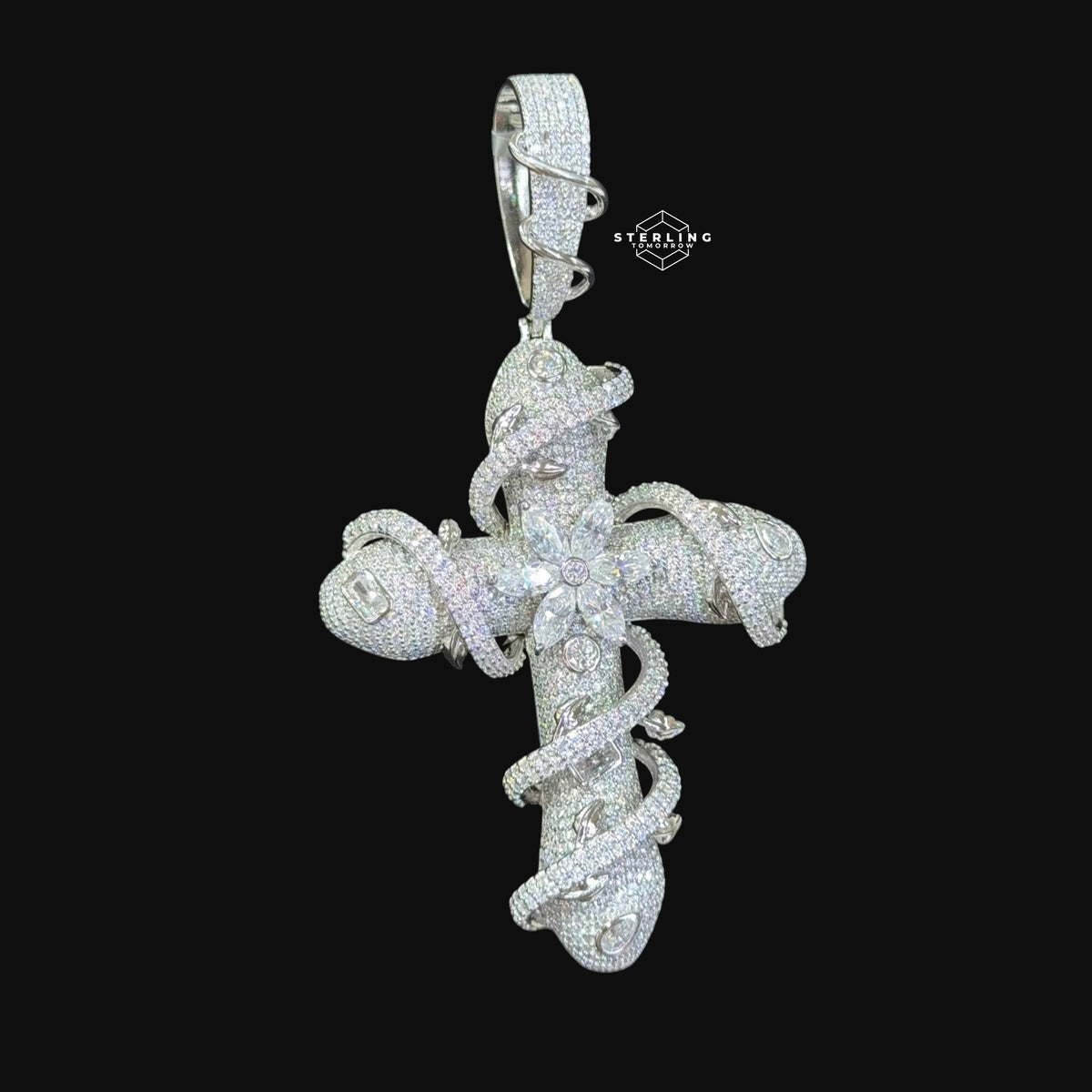 Moissanite Cross Thorns Pendant