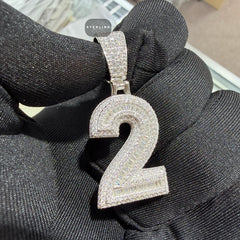 Moissanite 3D Baguette Number Charm Pendants