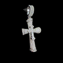 Moissanite Double Cross Pendant, Iced Out 925 Sterling Silver Cross Necklace