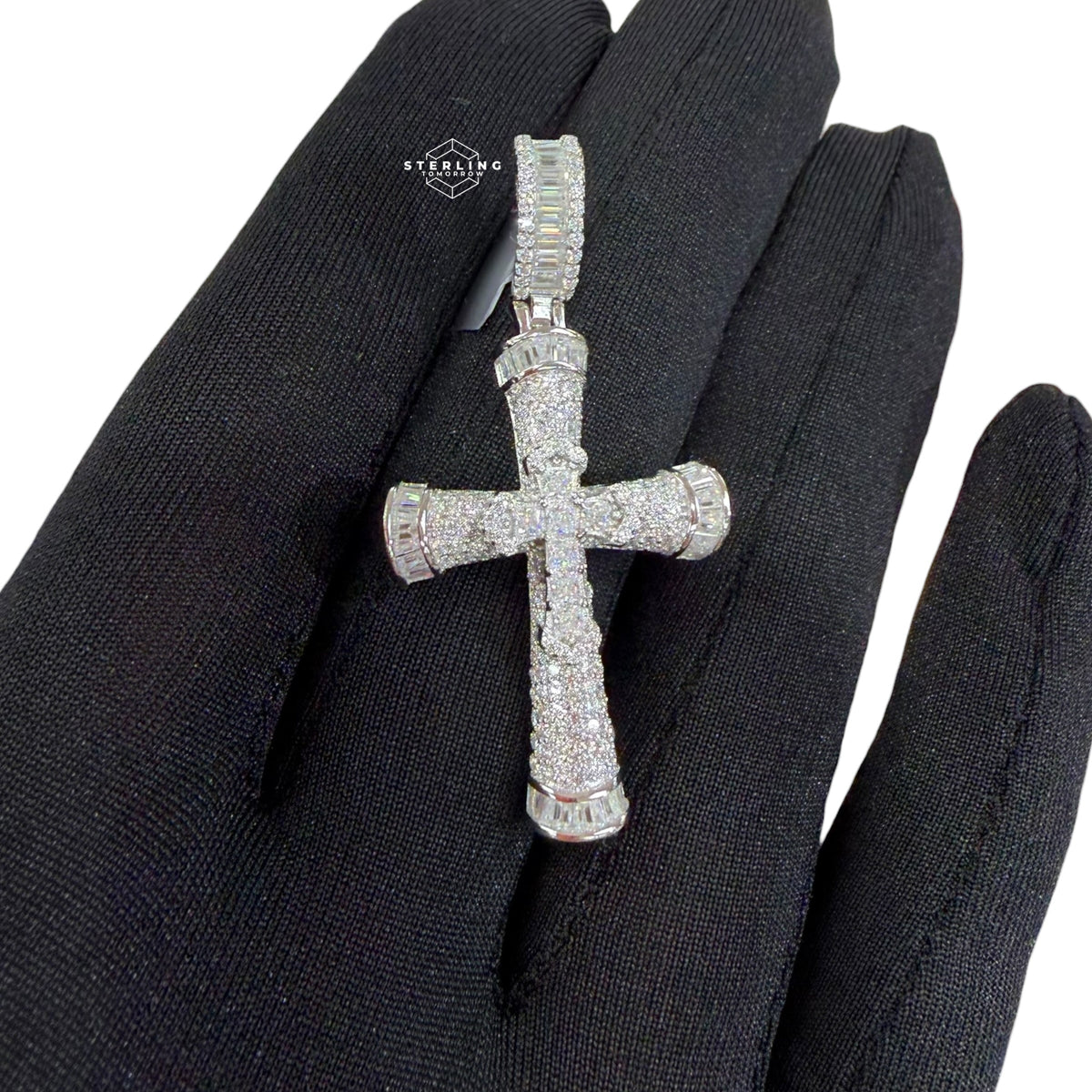 Moissanite Double Cross Pendant, Iced Out 925 Sterling Silver Cross Necklace