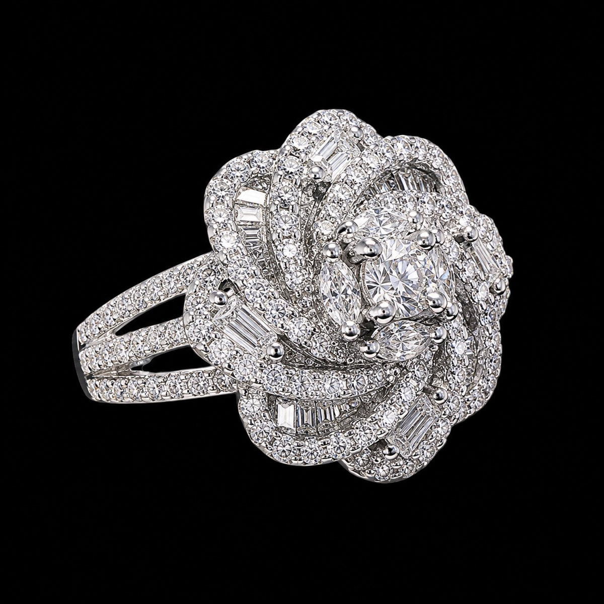 3.6 CTW Moissanite Ladies Flower Cocktail Ring