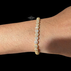 Moissanite Gold 5mm Flower Cluster Tennis Bracelet 925 Sterling Silver