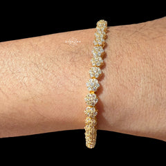 Moissanite Gold 5mm Flower Cluster Tennis Bracelet 925 Sterling Silver