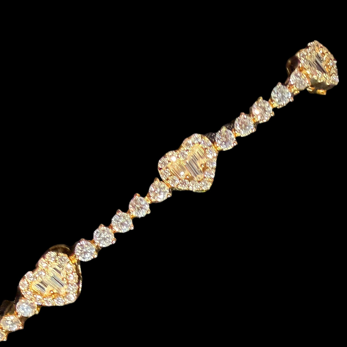 Gold Moissanite Tennis Bracelet 925 Silver Baguette Heart Bracelet Gift for Her