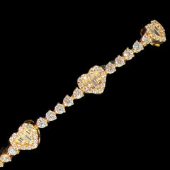 Gold Moissanite Tennis Bracelet 925 Silver Baguette Heart Bracelet Gift for Her