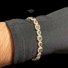 Moissanite Tennis Bracelet, Rose Gold 925 Sterling Silver Olive Green CZ Halo Bracelet