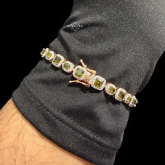 Moissanite Tennis Bracelet, Rose Gold 925 Sterling Silver Olive Green CZ Halo Bracelet