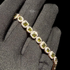 Moissanite Tennis Bracelet, Rose Gold 925 Sterling Silver Olive Green CZ Halo Bracelet