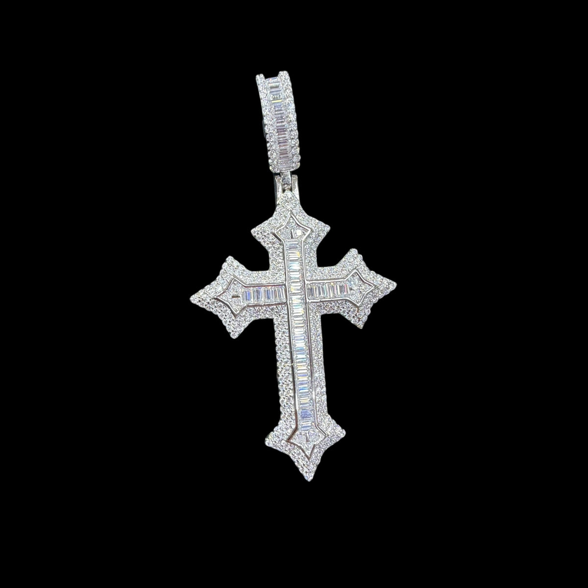 Moissanite Iced Out Baguette Cross Pendant, 925 Sterling Silver Cross Necklace, VVS1 D Color Moissanite, Hip Hop Religious Jewelry, GRA Certified