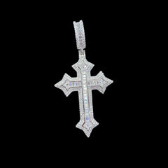 Moissanite Iced Out Baguette Cross Pendant, 925 Sterling Silver Cross Necklace, VVS1 D Color Moissanite, Hip Hop Religious Jewelry, GRA Certified